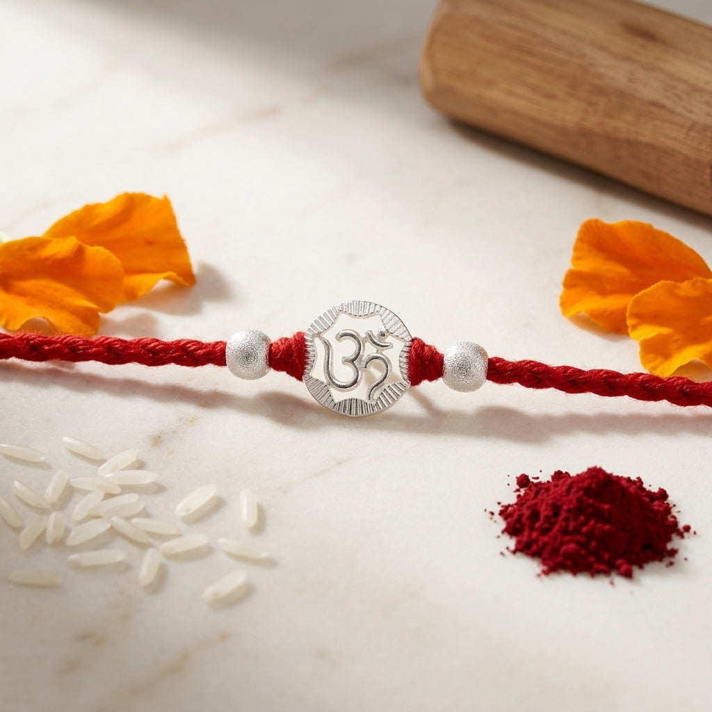 2 PC "Om" Silver-Tone Designer Rakhi
