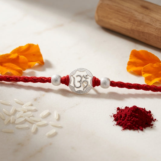 2 PC "Om" Silver-Tone Designer Rakhi