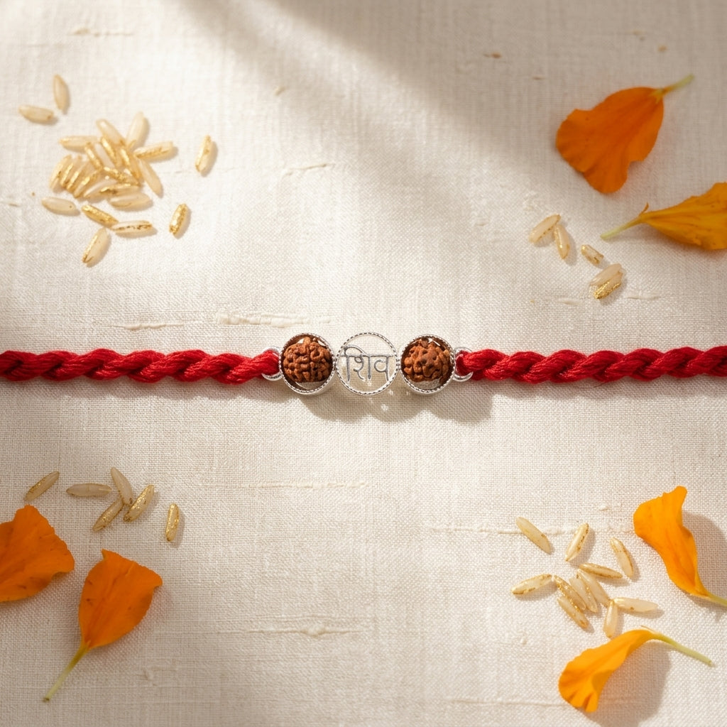 2 PC Divine "Shiv" Silver-Tone Rakhi