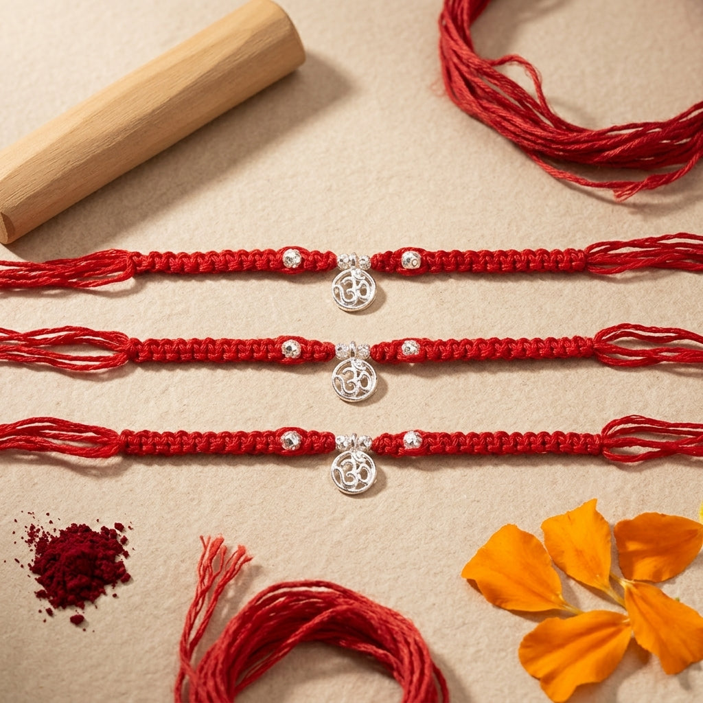 3 PC Divine Om Silver Tone Rakhi