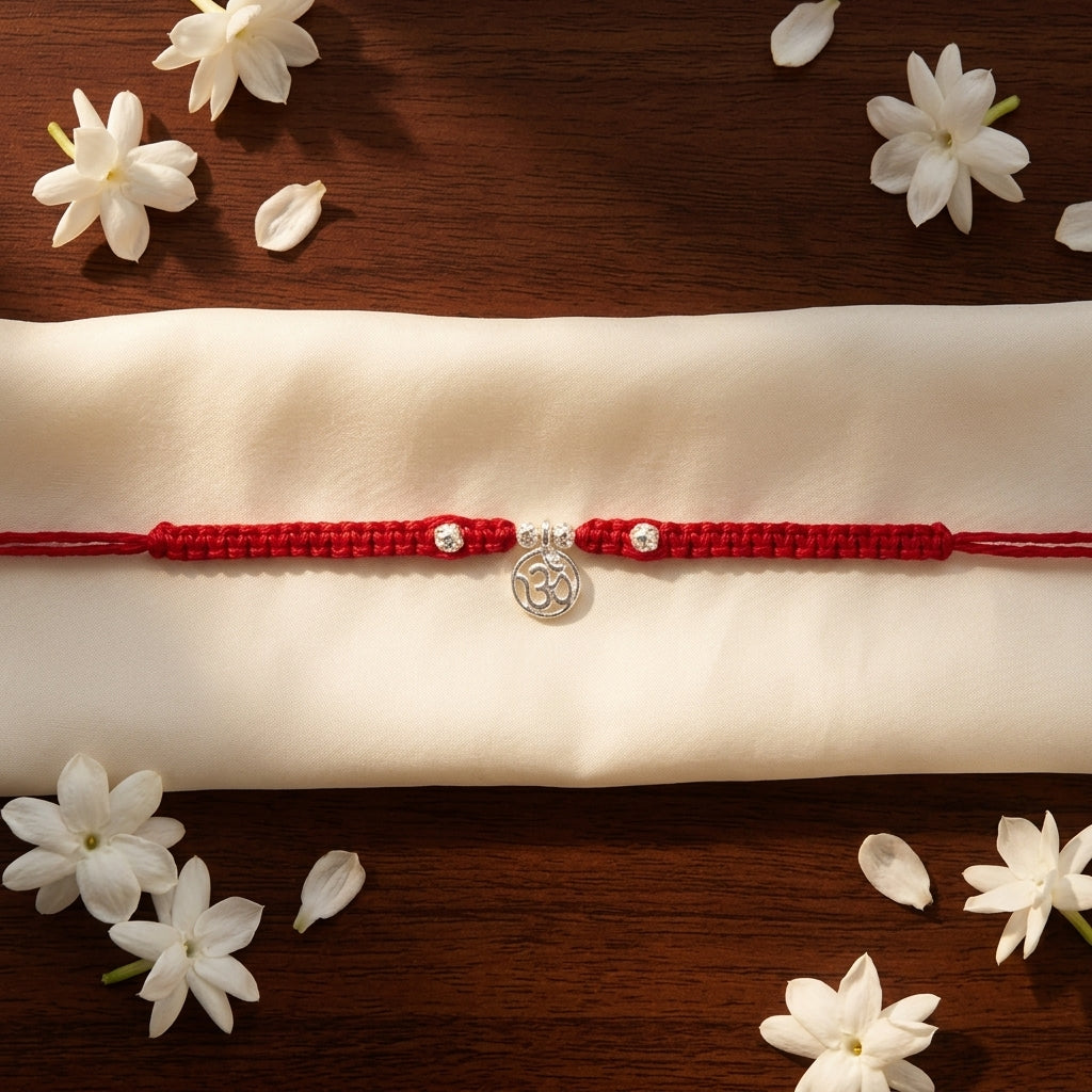 3 PC Divine Om Silver Tone Rakhi