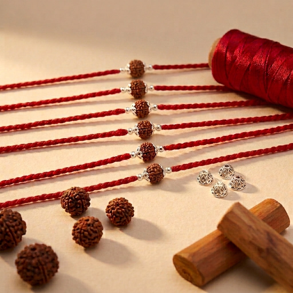 6PC Classic Single-Bead Rudraksha Rakhi