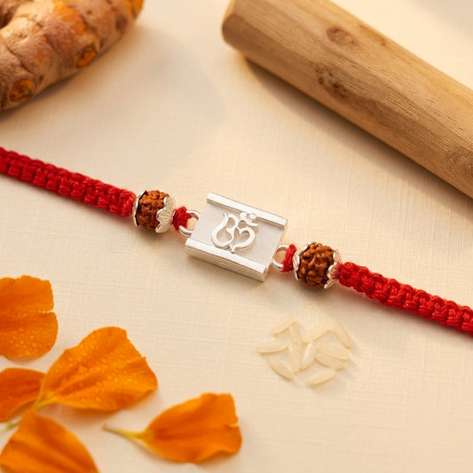 2 PC Om Rectangular Silver-Tone Rakhi