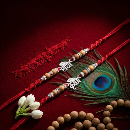 Radha-Krishna Silver-Tone Bhai Bhabhi Rakhi