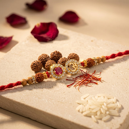 2 PC Om-Gemstone Gold-Tone Rakhi
