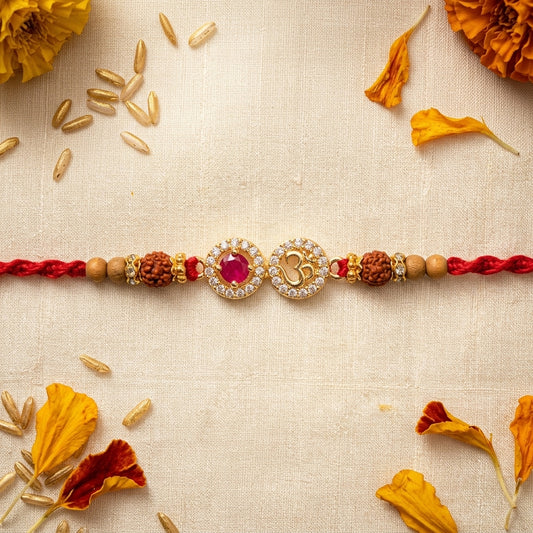 2 PC Om-Gemstone Gold-Tone Rakhi