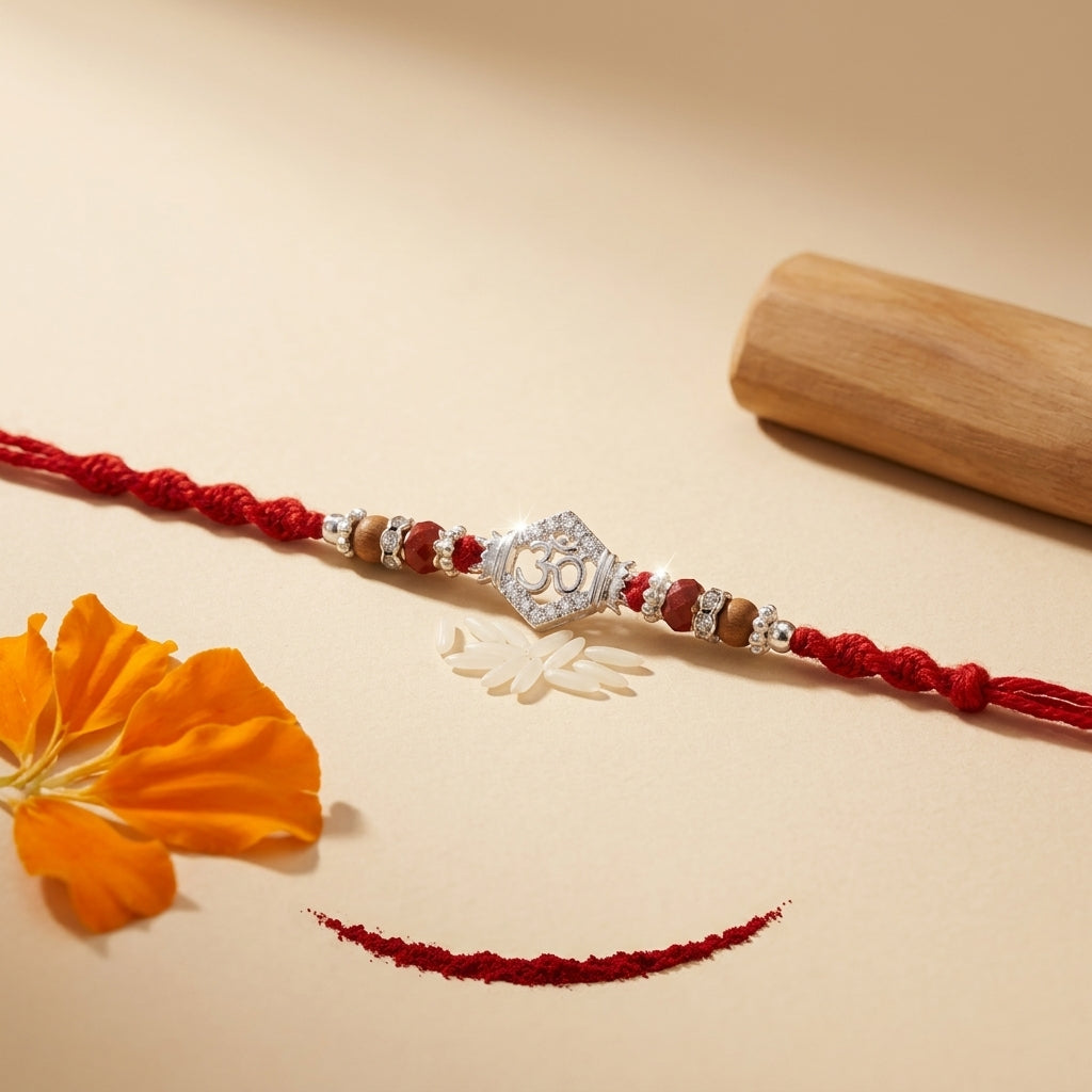 2 PC Om Silver-Tone Rakhi