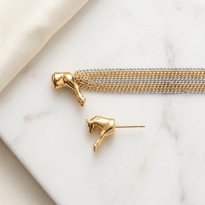 Sculptural Horse-Inspired Two-Tone Chain Drop Earrings