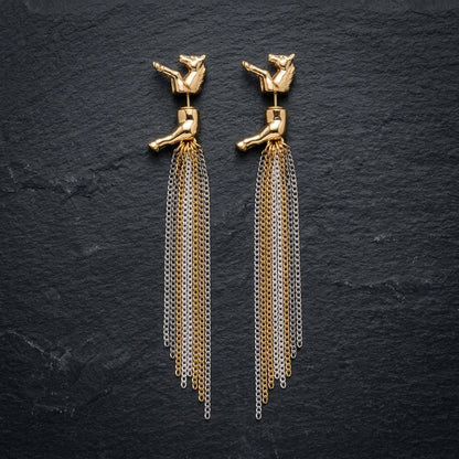 Sculptural Horse-Inspired Two-Tone Chain Drop Earrings