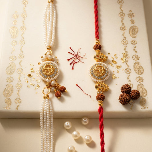 Pearl & Rudraksha Om Bhai Bhabhi Rakhi