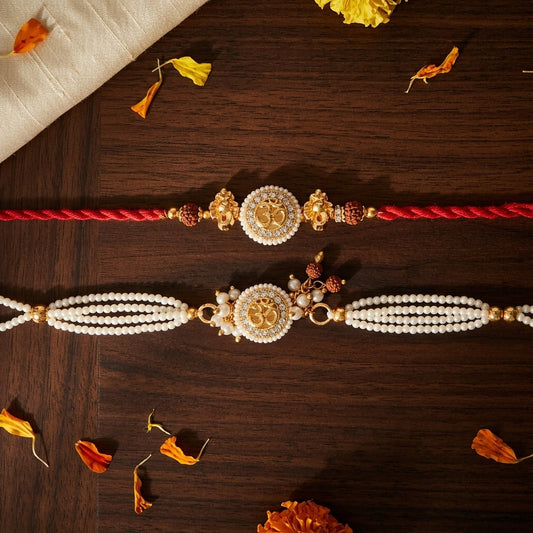 Pearl & Rudraksha Om Bhai Bhabhi Rakhi