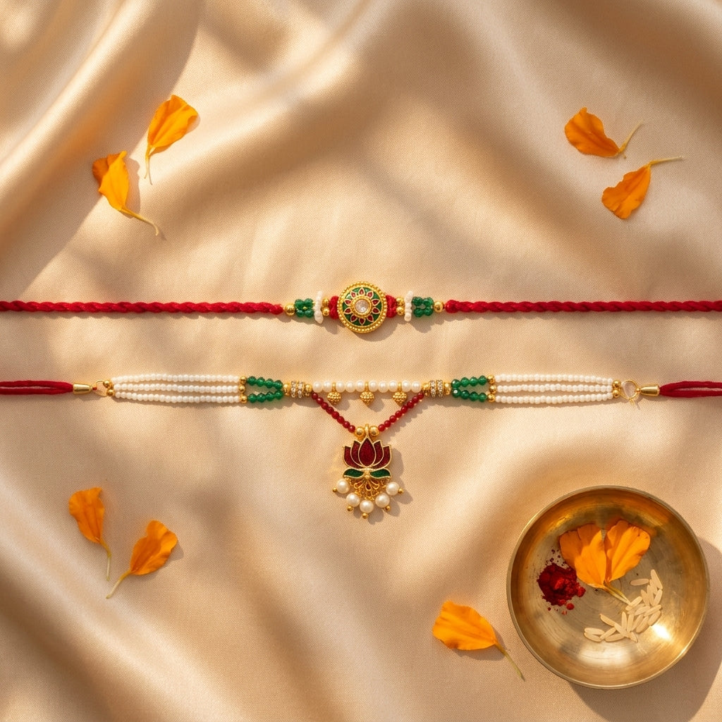 Lotus & Traditional Chakra Bhai Bhabhi Rakhi