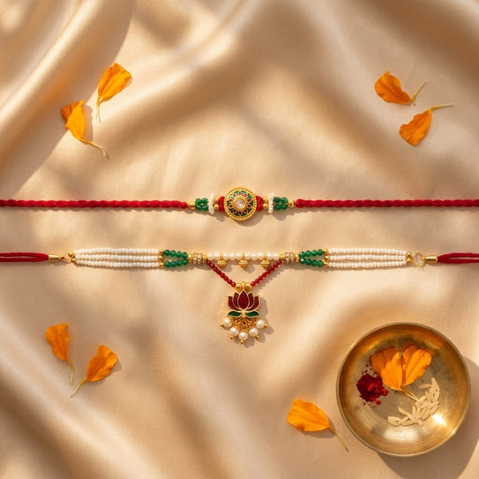 Lotus & Traditional Chakra Bhai Bhabhi Rakhi