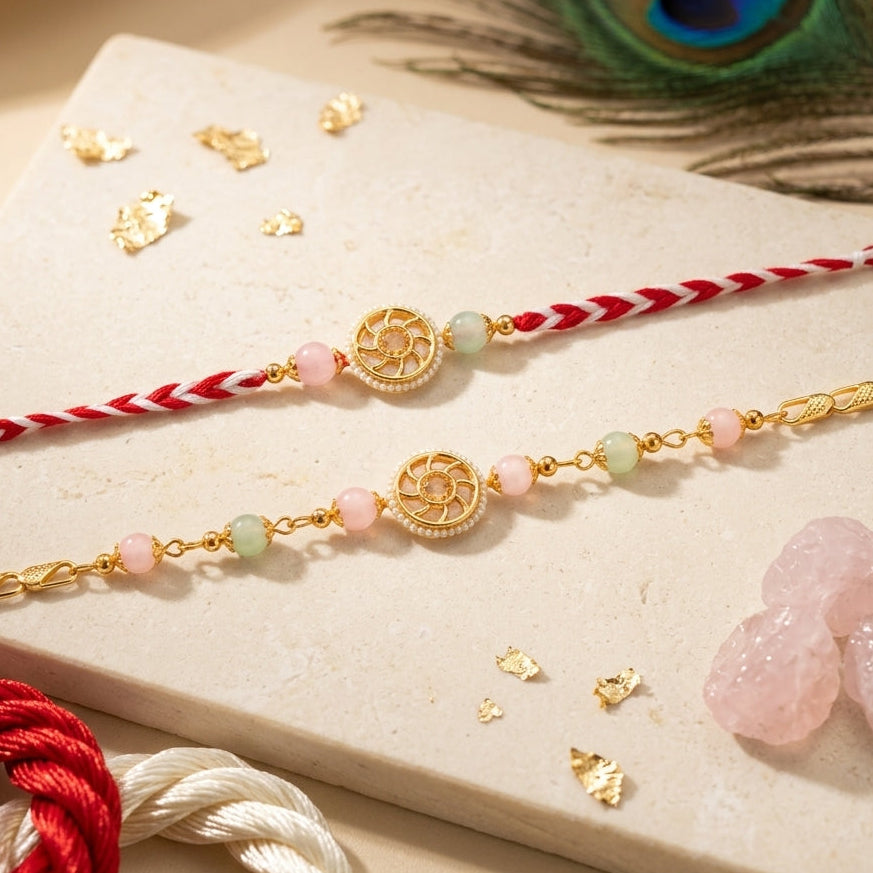 Celestial Pearl & Gemstone Bhai Bhabhi Rakhi