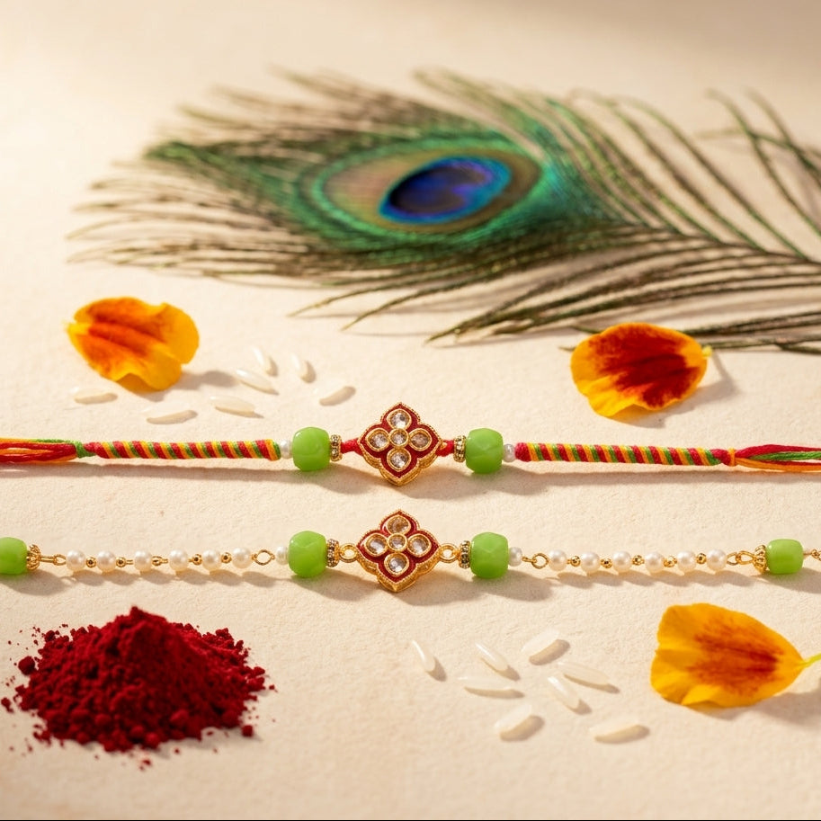 Heritage Gold-Tone Bhai Bhabhi Rakhi Bracelet Duo