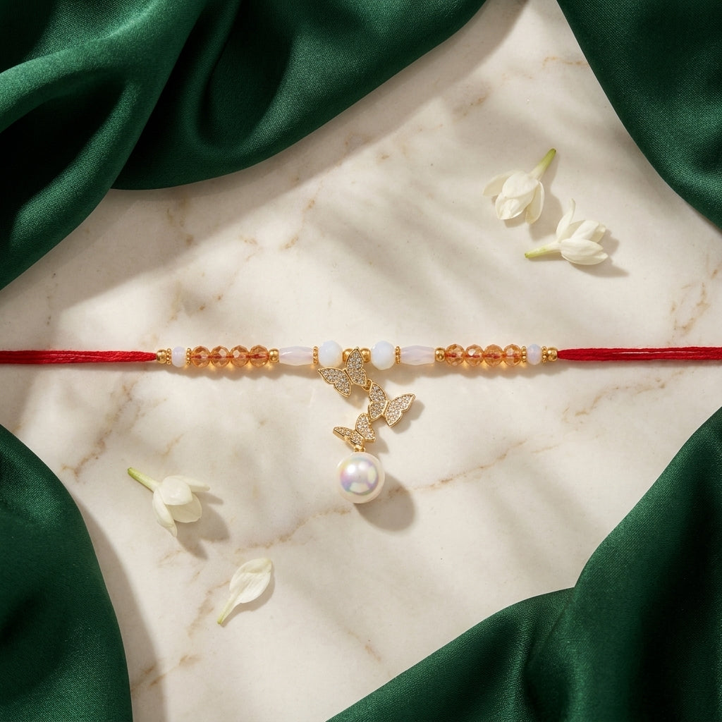 Butterfly & Pearl Lumba Rakhi for Bhabhi
