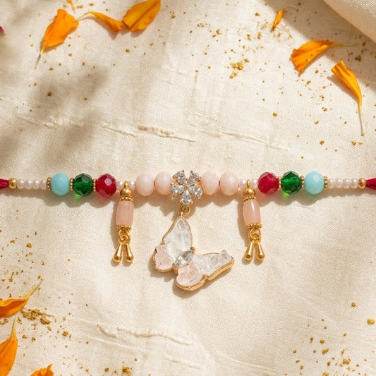 Whimsical Butterfly & Floral Lumba Rakhi for Bhabhi