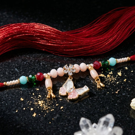 Whimsical Butterfly & Floral Lumba Rakhi for Bhabhi