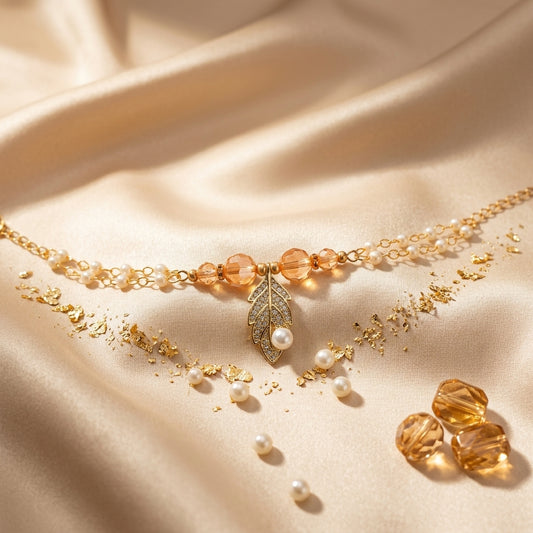 Radiant Pearl & Leaf Lumba Rakhi for Bhabhi
