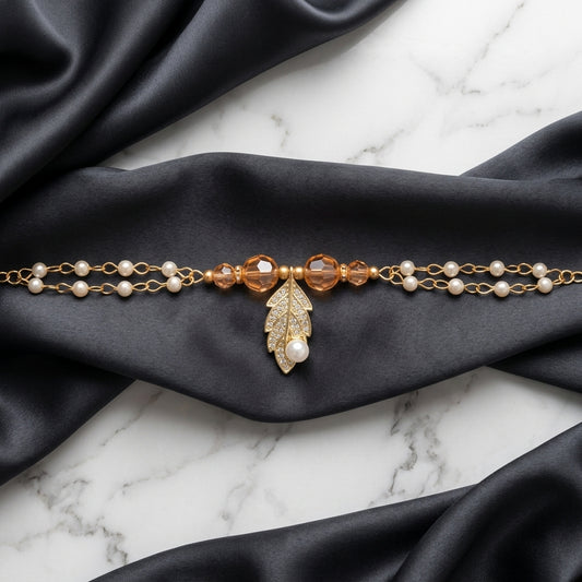 Radiant Pearl & Leaf Lumba Rakhi for Bhabhi