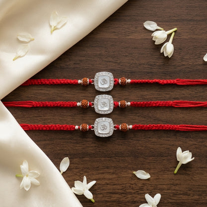 3PC Divine Om Silver-Tone Designer Rakhi
