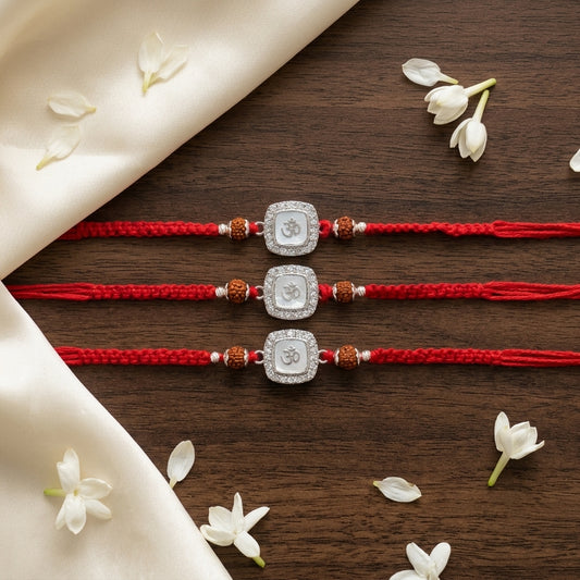 3PC Divine Om Silver-Tone Designer Rakhi