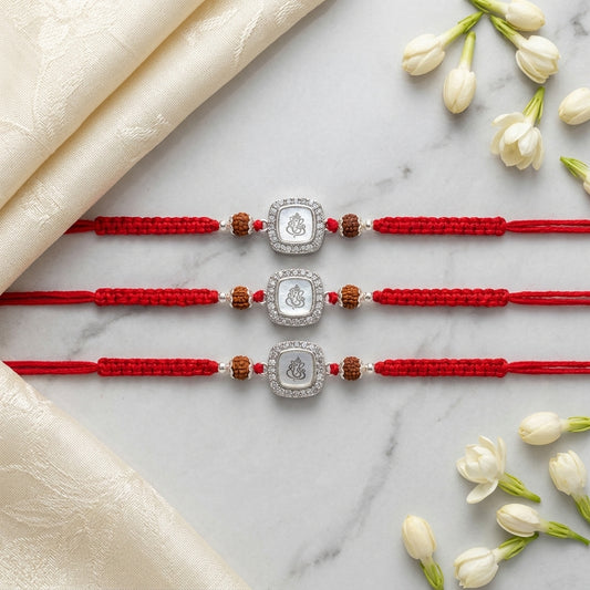 Divine Ganesha Silver-Tone Rakhi Set