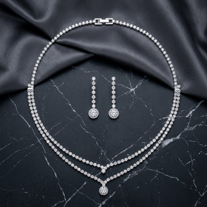 Layered Crystal Tennis Necklace & Drop Earrings Set | Lady Zone