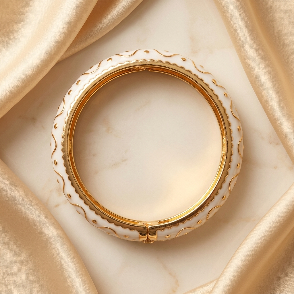 Artisan Wave-Pattern Gold-Finish Bangle  | Lady Zone