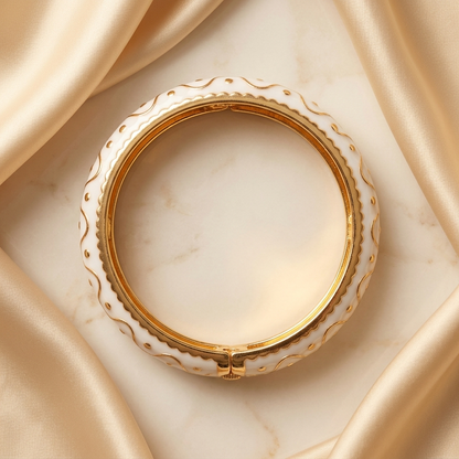 Artisan Wave-Pattern Gold-Finish Bangle  | Lady Zone