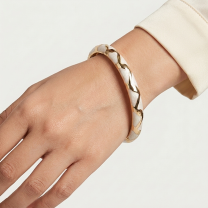 Geometric Mosaic Enamel Gold-Finish Bangle | Lady Zone
