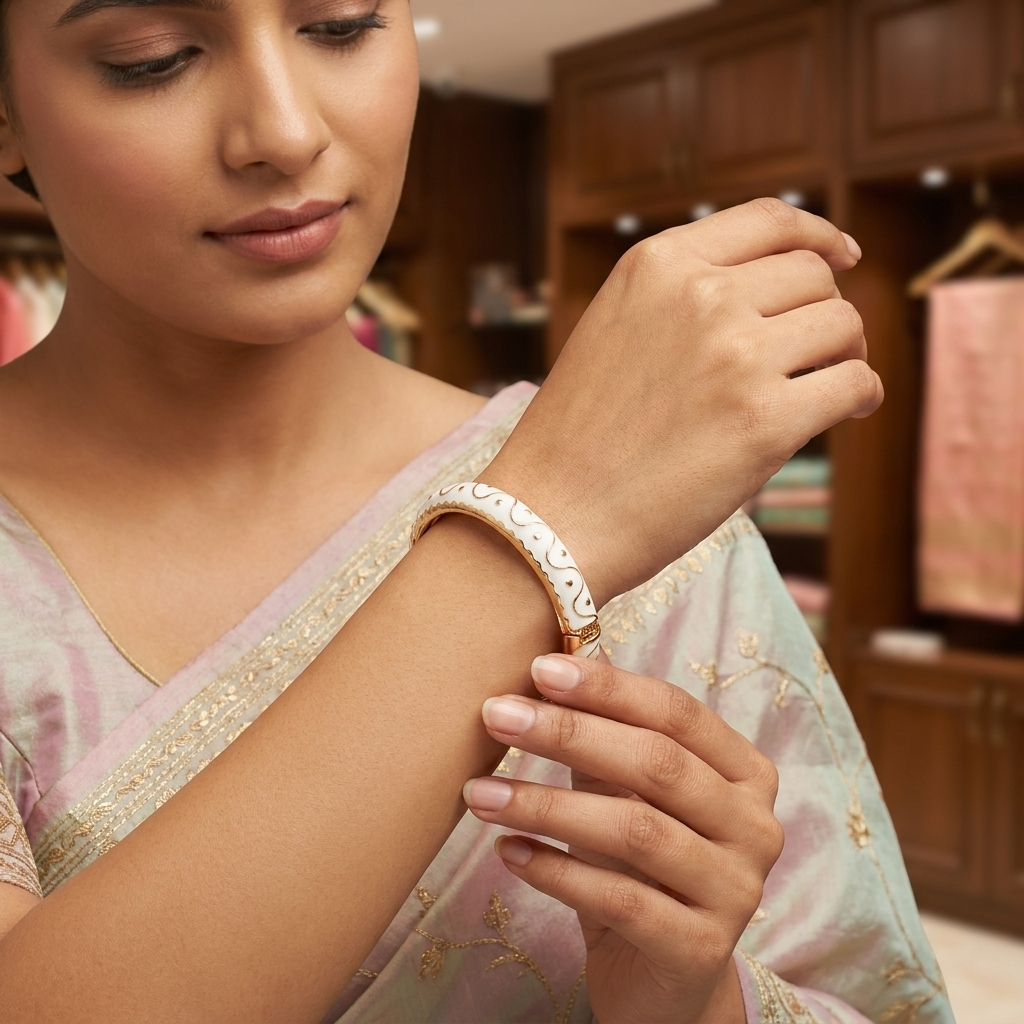 Artisan Wave-Pattern Gold-Finish Bangle  | Lady Zone