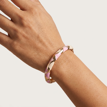 Geometric Mosaic Enamel Gold-Finish Bangle | Lady Zone