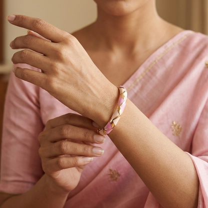 Geometric Mosaic Enamel Gold-Finish Bangle | Lady Zone
