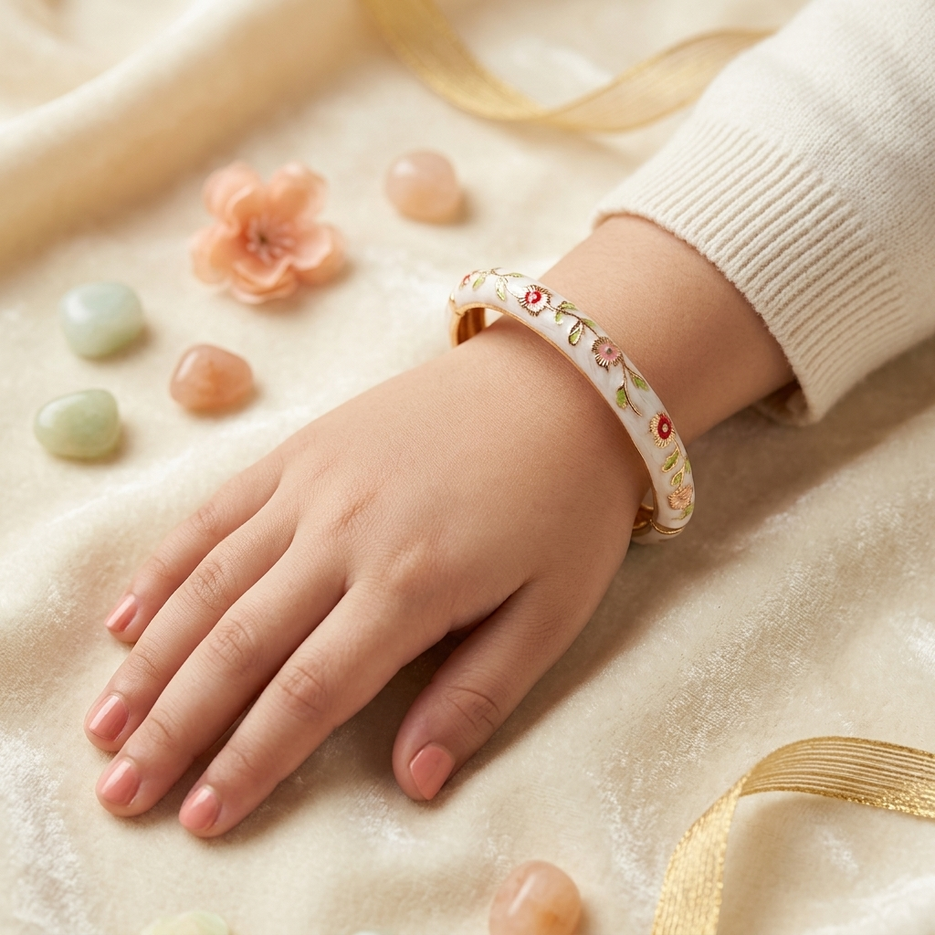 Kids Enamelled Floral Gold-Finish Designer Bangle | Lady Zone