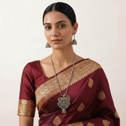 Dual-Tone Oxidized Peacock Pendant Necklace Set | Lady Zone