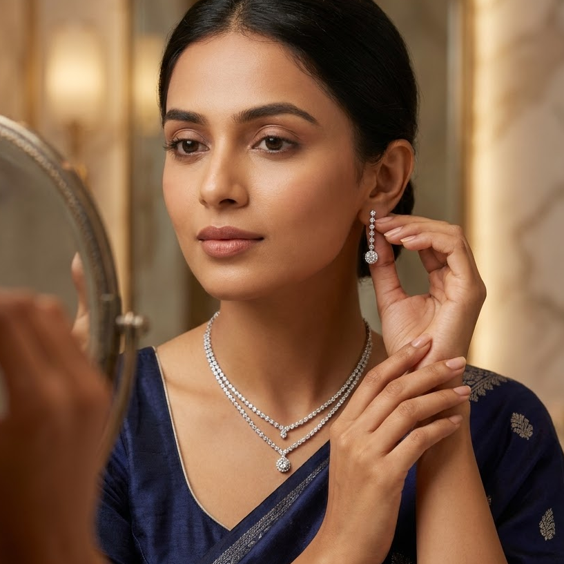 Layered Crystal Tennis Necklace & Drop Earrings Set | Lady Zone