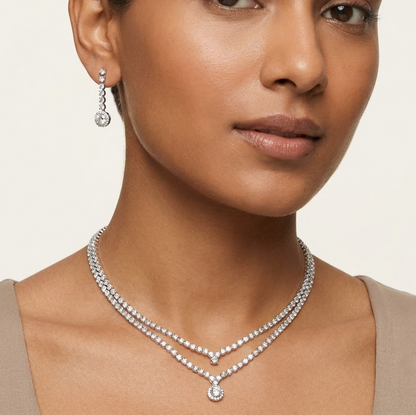 Layered Crystal Tennis Necklace & Drop Earrings Set | Lady Zone