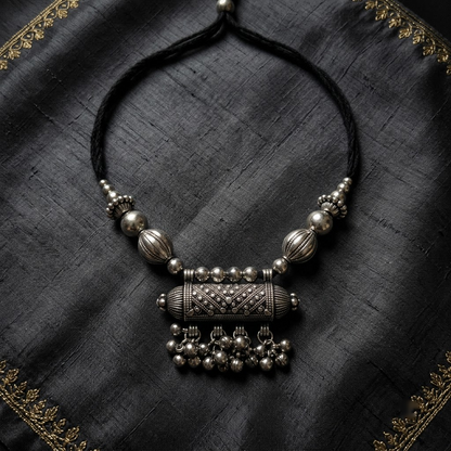 Vintage Oxidized Dholki Pendant Thread Necklace | Lady Zone