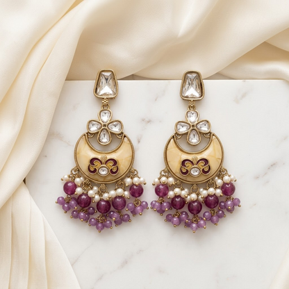 Enamel & Kundan Chandbali Drop Earrings | Lady Zone