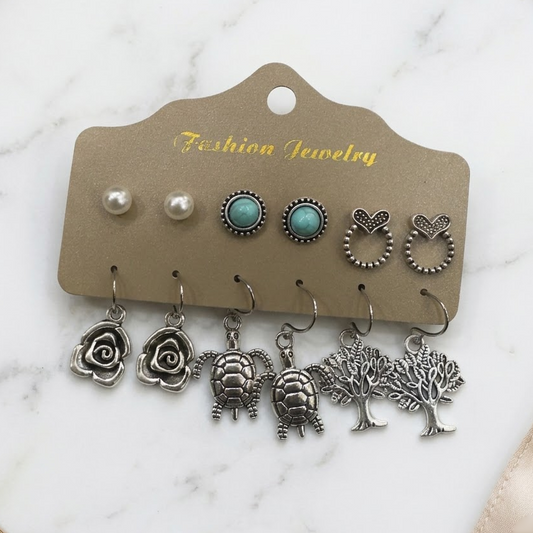 Bohemian 6-Pair Stud & Charm Earring Set | Lady Zone