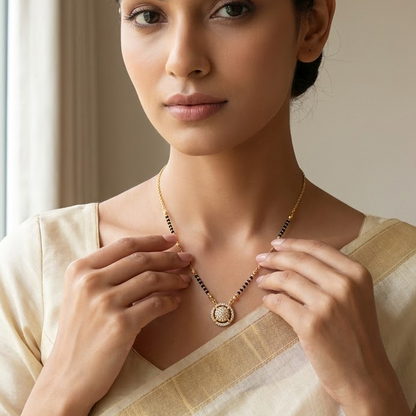 American Diamond Circular Pendant Mangalsutra | Lady Zone