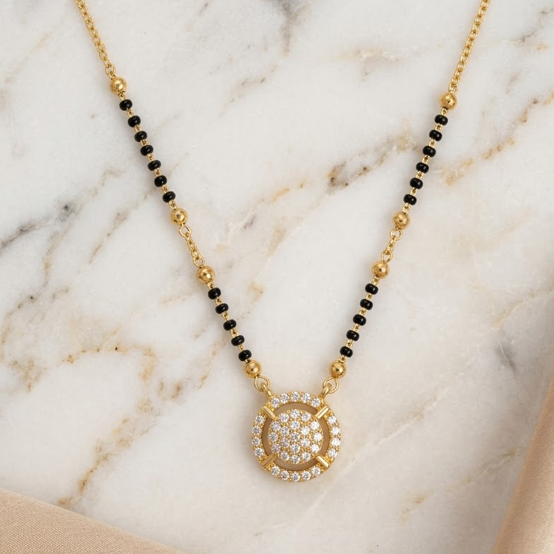 American Diamond Circular Pendant Mangalsutra | Lady Zone