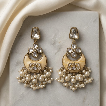 Enamel & Kundan Chandbali Drop Earrings | Lady Zone