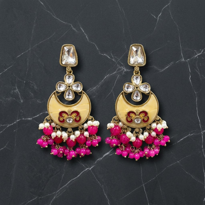 Enamel & Kundan Chandbali Drop Earrings | Lady Zone