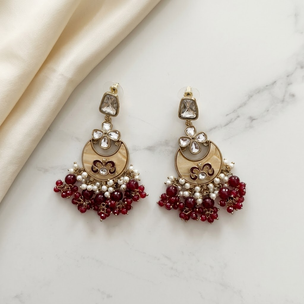 Enamel & Kundan Chandbali Drop Earrings | Lady Zone