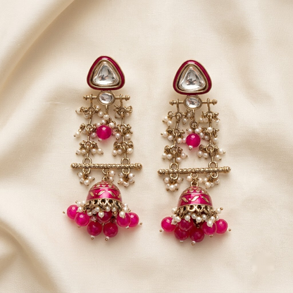 Long Enamel Kundan Jhumki Drop Earrings | Lady Zone