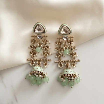 Long Enamel Kundan Jhumki Drop Earrings | Lady Zone