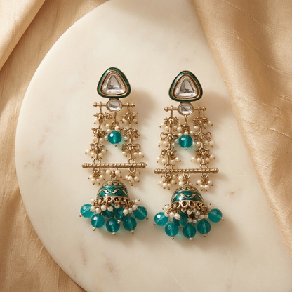 Long Enamel Kundan Jhumki Drop Earrings | Lady Zone