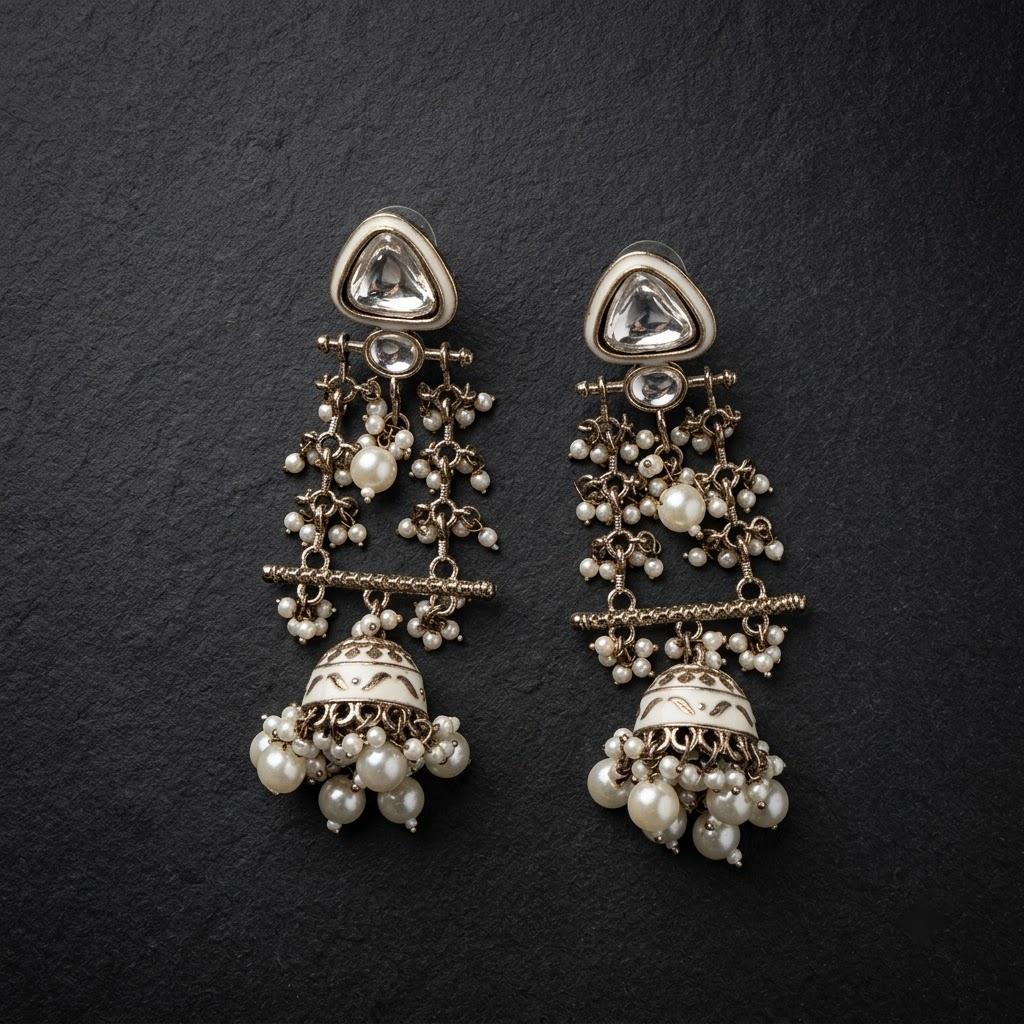 Long Enamel Kundan Jhumki Drop Earrings | Lady Zone